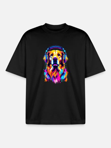 Golden Retriever mit Kopfhörer - Boxy Heavyweight Unisex Organic T-Shirt von Stanley/Stella - Schwarz