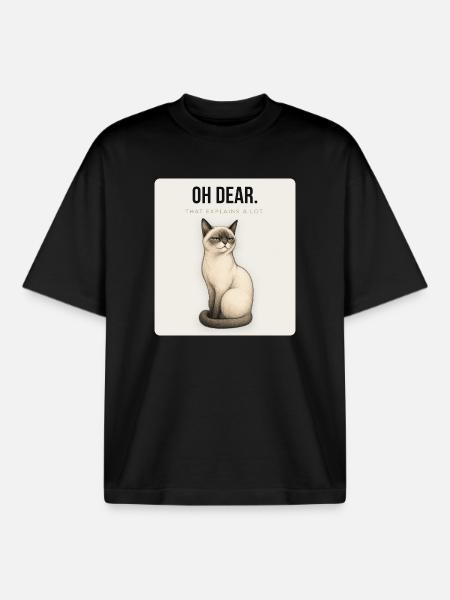 OH DEAR Sarcastic Cat Design - Boxy Heavyweight Unisex Organic T-Shirt von Stanley/Stella - Schwarz