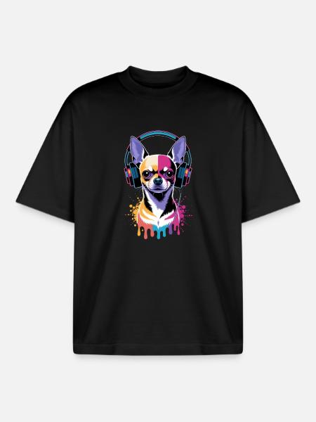 Chihuahua mit Kopfhörer - Boxy Heavyweight Unisex Organic T-Shirt von Stanley/Stella - Schwarz