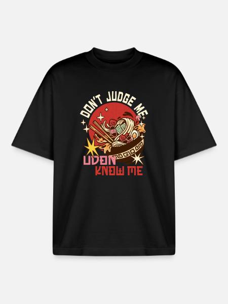 udon don't judge me - Boxy Heavyweight Unisex Organic T-Shirt by Stanley/Stella - black