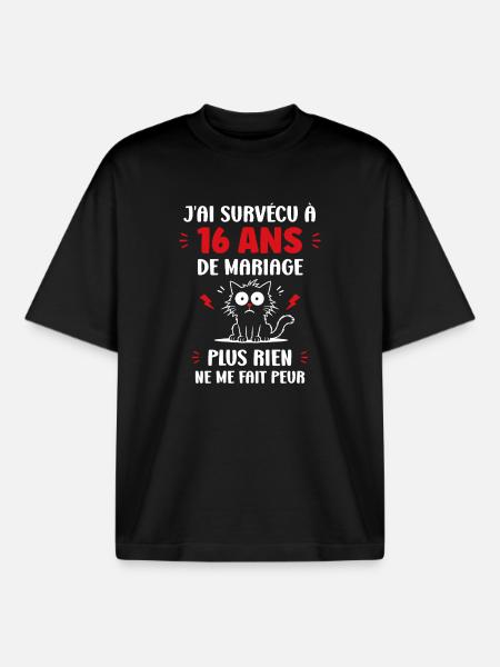 16 ans de mariage - T-shirt unisexe boxy épais biologique Stanley/Stella - noir