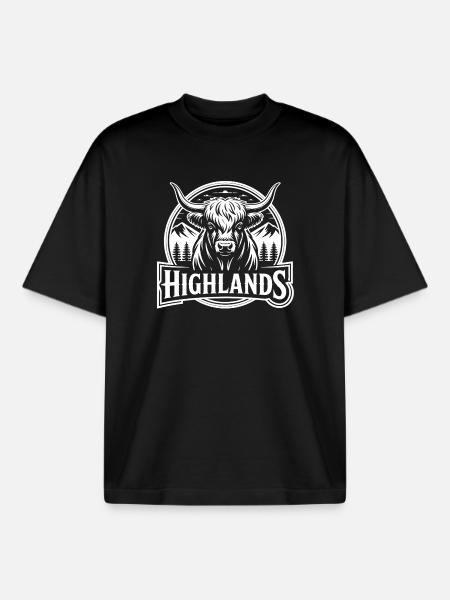 Highland Stier Emblem - Boxy Heavyweight Unisex Organic T-Shirt von Stanley/Stella - Schwarz
