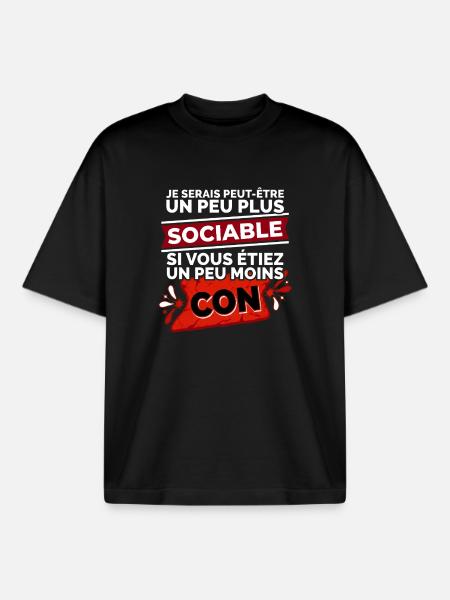 Citation Drôle Sociable Introverti Humour - T-shirt unisexe boxy épais biologique Stanley/Stella - noir