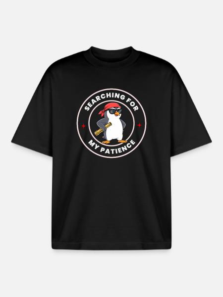 Chercher ma patience drôle - T-shirt unisexe boxy épais biologique Stanley/Stella - noir