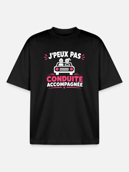 J'peux pas conduite accompagnée - T-shirt unisexe boxy épais biologique Stanley/Stella - noir