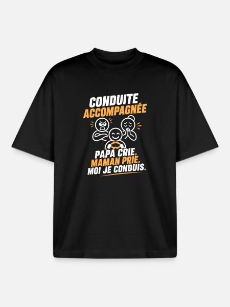 Conduite Accompagnée: Cri et Prière - T-shirt unisexe boxy épais biologique Stanley/Stella - noir