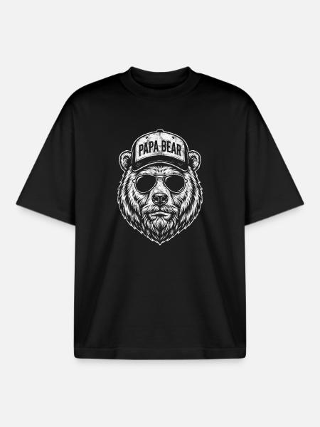 Papa Bear with sunglasses - Boxy Heavyweight Unisex Organic T-Shirt by Stanley/Stella - black