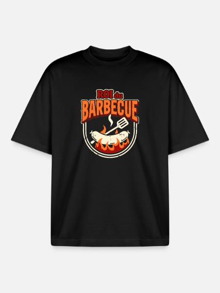 Roi du Barbecue – Logo Festif - T-shirt unisexe boxy épais biologique Stanley/Stella - noir
