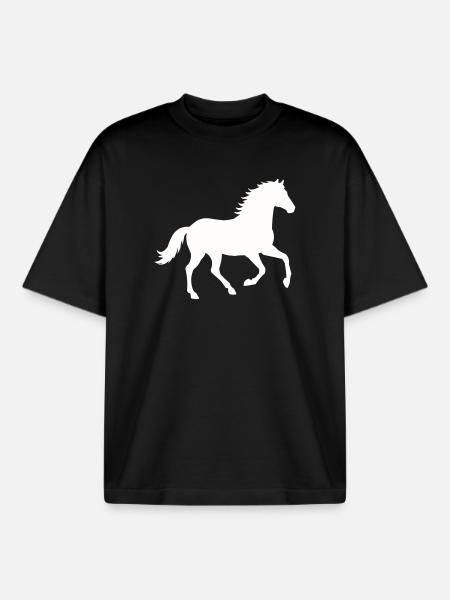 Silhouette d’un cheval sauvage - T-shirt unisexe boxy épais biologique Stanley/Stella - noir