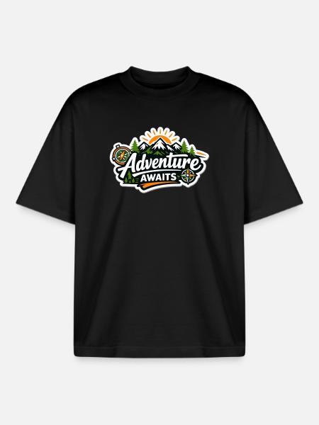 Abenteuer wartet – Bergwald Kompass - Boxy Heavyweight Unisex Organic T-Shirt von Stanley/Stella - Schwarz