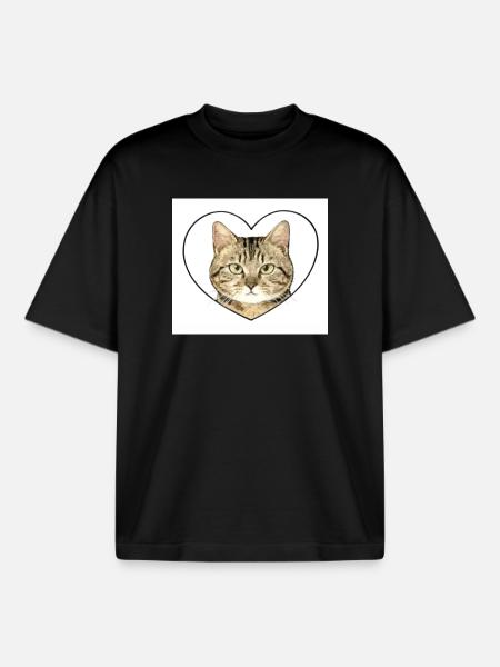 Feline Heart: Cat Portrait - Boxy Heavyweight Unisex Organic T-Shirt by Stanley/Stella - black
