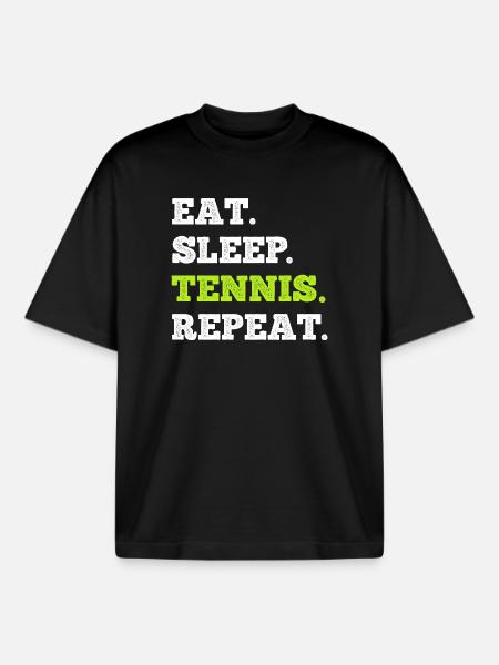Manger dormir Tennis Répéter - T-shirt unisexe boxy épais biologique Stanley/Stella - noir