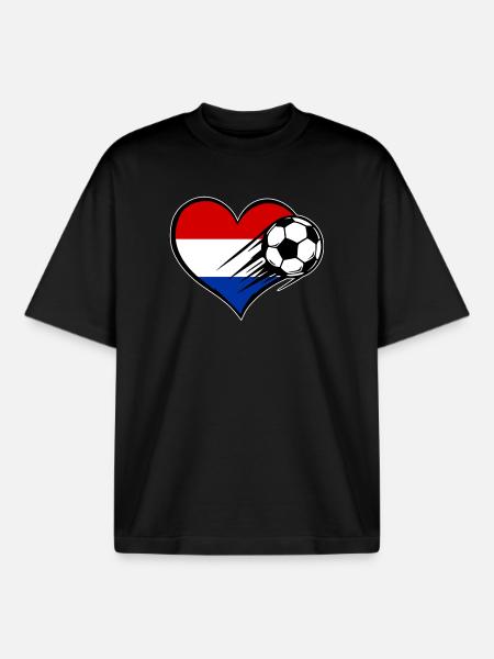 Holland Flag Fussball_mit_Herz - Boxy Heavyweight Unisex Organic T-Shirt by Stanley/Stella - black