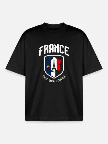 Blason France Paris Lyon Marseille - T-shirt unisexe boxy épais biologique Stanley/Stella - noir
