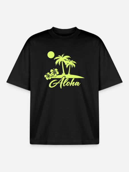 Aloha Palm Trees Island Silhouette - Boxy Heavyweight Unisex Organic T-Shirt by Stanley/Stella - black