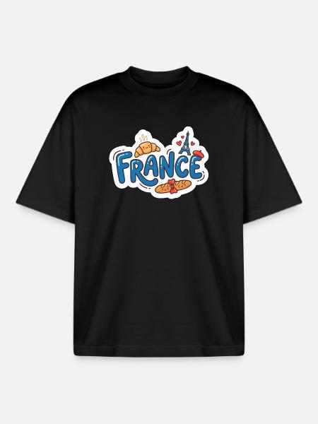 Sticker France Kawaii Croissant Paris - Boxy Heavyweight Unisex Organic T-Shirt by Stanley/Stella - black