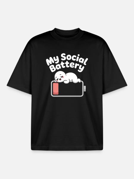 Social Battery Introvert Dead Battery Battery - Boxy Heavyweight Unisex Organic T-Shirt by Stanley/Stella - black