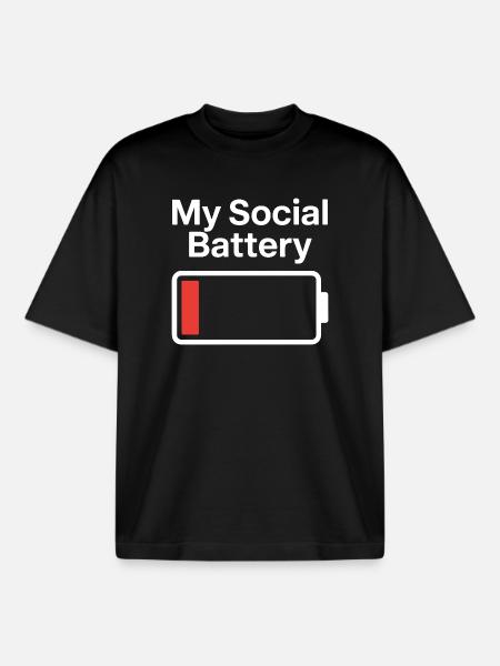 Social Battery Introvert Dead Battery Battery - Boxy Heavyweight Unisex Organic T-Shirt by Stanley/Stella - black