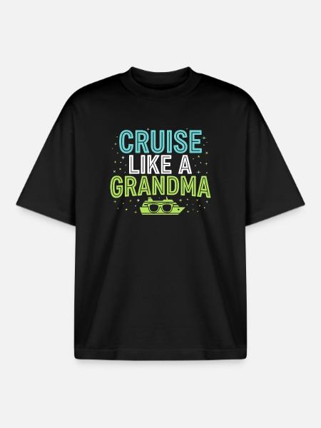 Cruising Granny, Grandma On Deck, - Boxy Heavyweight Unisex Organic T-Shirt by Stanley/Stella - black