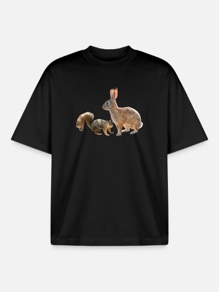 Squirrel, Rabbit, Forest Friends, Photography - Boxy Heavyweight Unisex Organic T-Shirt by Stanley/Stella - black