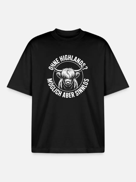 Highland-Rind Silhouette Logo - Boxy Heavyweight Unisex Organic T-Shirt von Stanley/Stella - Schwarz