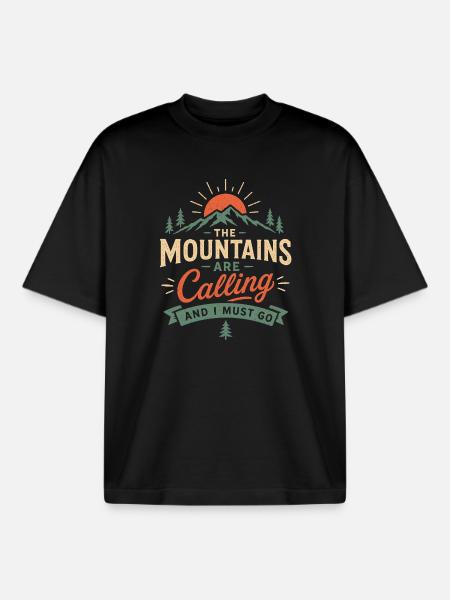 Bergwanderabenteuer – Die Berge rufen - Boxy Heavyweight Unisex Organic T-Shirt von Stanley/Stella - Schwarz