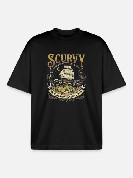 Pirate Ship Lemon Design - Boxy Heavyweight Unisex Organic T-Shirt by Stanley/Stella - black