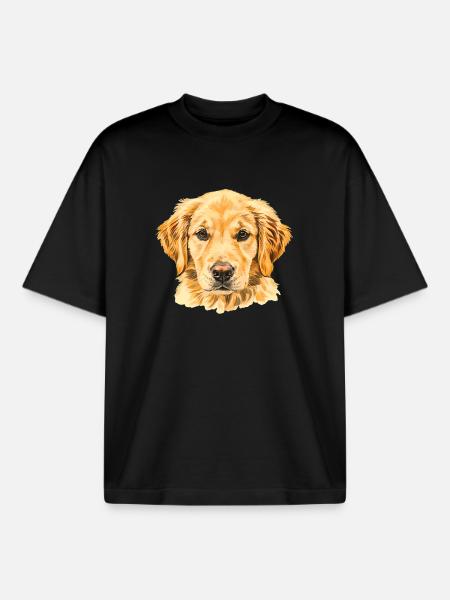 Golden Retriever aquarelle - T-shirt unisexe boxy épais biologique Stanley/Stella - noir