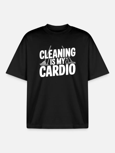 Le ménage, c’est mon cardio - T-shirt unisexe boxy épais biologique Stanley/Stella - noir