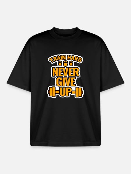 Train Hard Never Give Up Tee - Boxy Heavyweight Unisex Organic T-Shirt von Stanley/Stella - Schwarz