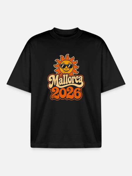 Mallorca 2026 Sonne Retro - Boxy Heavyweight Unisex Organic T-Shirt von Stanley/Stella - Schwarz