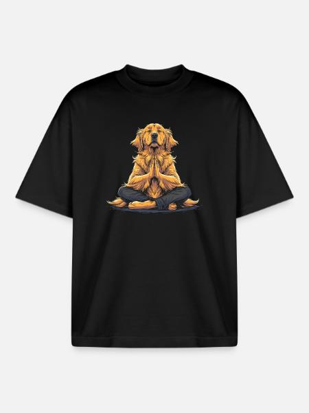 Funny Yoga Golden Retriever Gift - Boxy Heavyweight Unisex Organic T-Shirt by Stanley/Stella - black