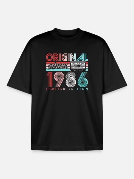Vintage 1986 Vintage Retro Birthday Gift - Boxy Heavyweight Unisex Organic T-Shirt by Stanley/Stella - black