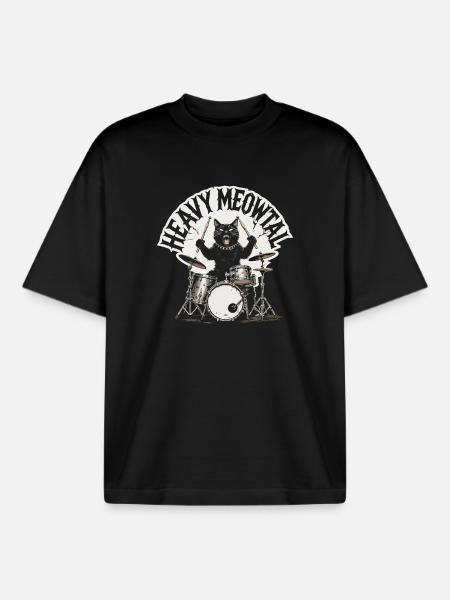 Katziger Drummer Heavy Metal - Boxy Heavyweight Unisex Organic T-Shirt by Stanley/Stella - black