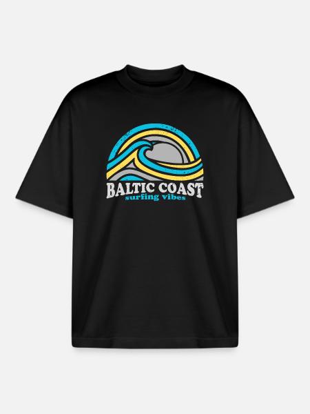Baltic Coast Surf Design – Ocean Blue - Boxy Heavyweight Unisex Organic T-Shirt by Stanley/Stella - black