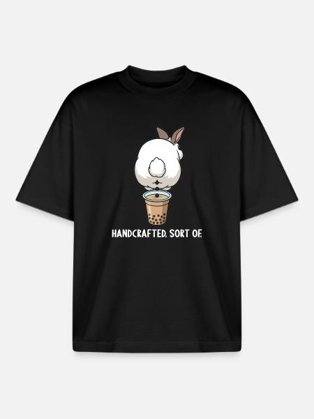 Cute Bunny Funny Boba Bubble Tea - Boxy Heavyweight Unisex Organic T-Shirt by Stanley/Stella - black
