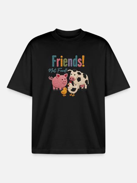 Friends Not Food – Cute crochet animals | Veggie & Vega - Boxy Heavyweight Unisex Organic T-Shirt by Stanley/Stella - black