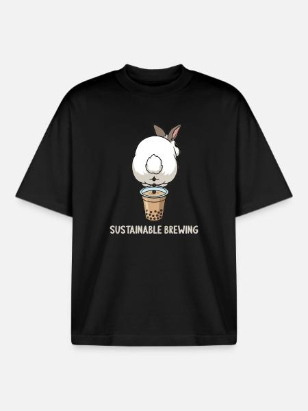 Cute Bunny Funny Boba Bubble Tea - Boxy Heavyweight Unisex Organic T-Shirt by Stanley/Stella - black