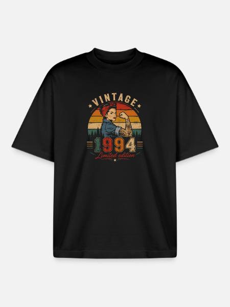 Edizione Limitata Vintage 1994 Regalo Femminile - T-shirt unisex boxy pesante biologica di Stanley/Stella - nero