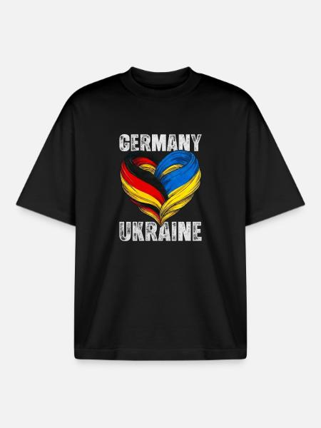 Heart of Germany and Ukraine - Boxy Heavyweight Unisex Organic T-Shirt by Stanley/Stella - black