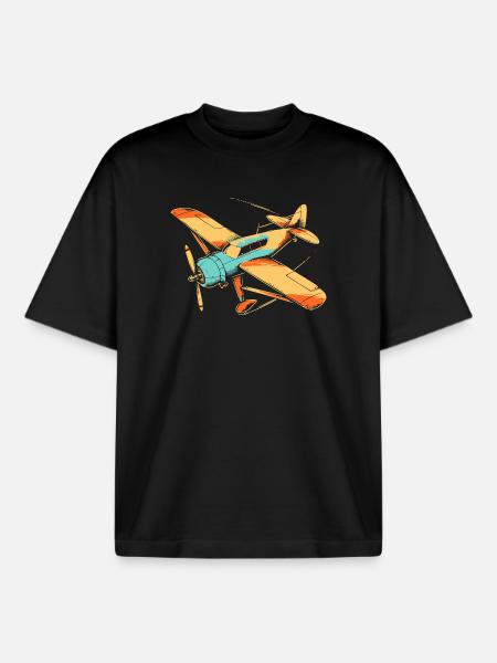 80s propeller plane - Boxy Heavyweight Unisex Organic T-Shirt by Stanley/Stella - black