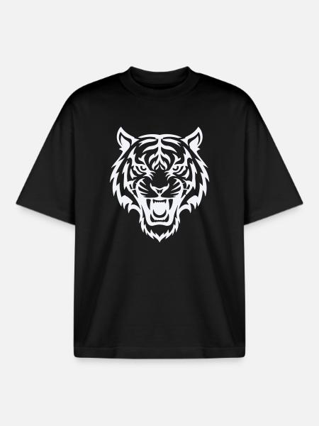 Stylized tiger head pattern - Boxy Heavyweight Unisex Organic T-Shirt by Stanley/Stella - black