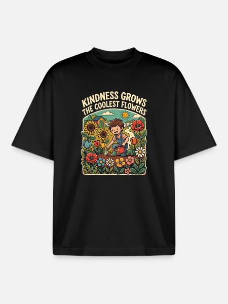 Kindness makes the coolest flowers grow - Boxy Heavyweight Unisex Organic T-Shirt by Stanley/Stella - black