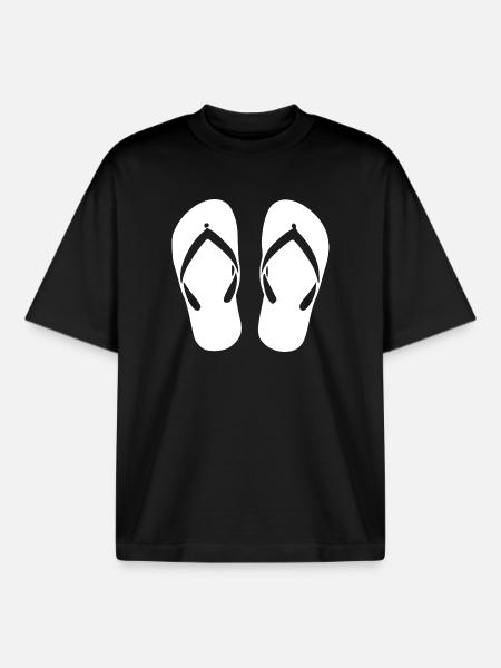 Flipflops_weiss_Sommer_Strand_Urlaub_Geschenk - Boxy Heavyweight Unisex Organic T-Shirt by Stanley/Stella - black