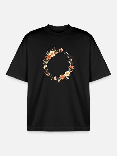 Boho Floral Wreath Personalizable - Boxy Heavyweight Unisex Organic T-Shirt by Stanley/Stella - black