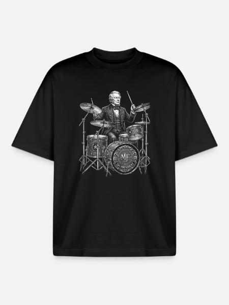 Millard Fillmore plays drums - Boxy Heavyweight Unisex Organic T-Shirt by Stanley/Stella - black
