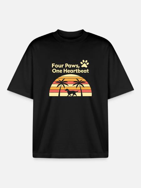 Four paws and sunset dog design - Boxy Heavyweight Unisex Organic T-Shirt by Stanley/Stella - black