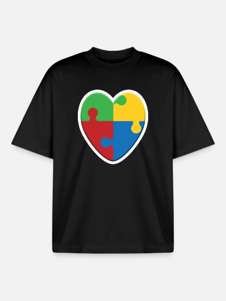 Autism Heart Puzzle - Boxy Heavyweight Unisex Organic T-Shirt by Stanley/Stella - black