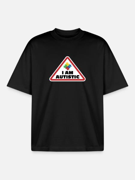I am Autistic: Puzzle Icon Design - Boxy Heavyweight Unisex Organic T-Shirt by Stanley/Stella - black