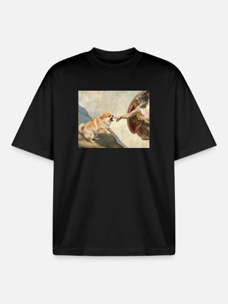Dog God Hand Pomeranian Dog meme - Boxy Heavyweight Unisex Organic T-Shirt by Stanley/Stella - black